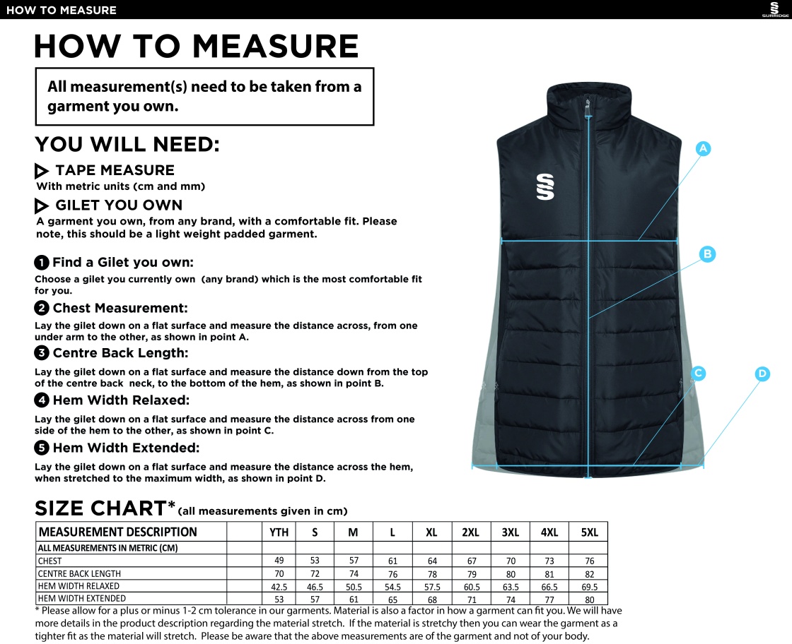 Padded Bodywarmer : Black - Size Guide