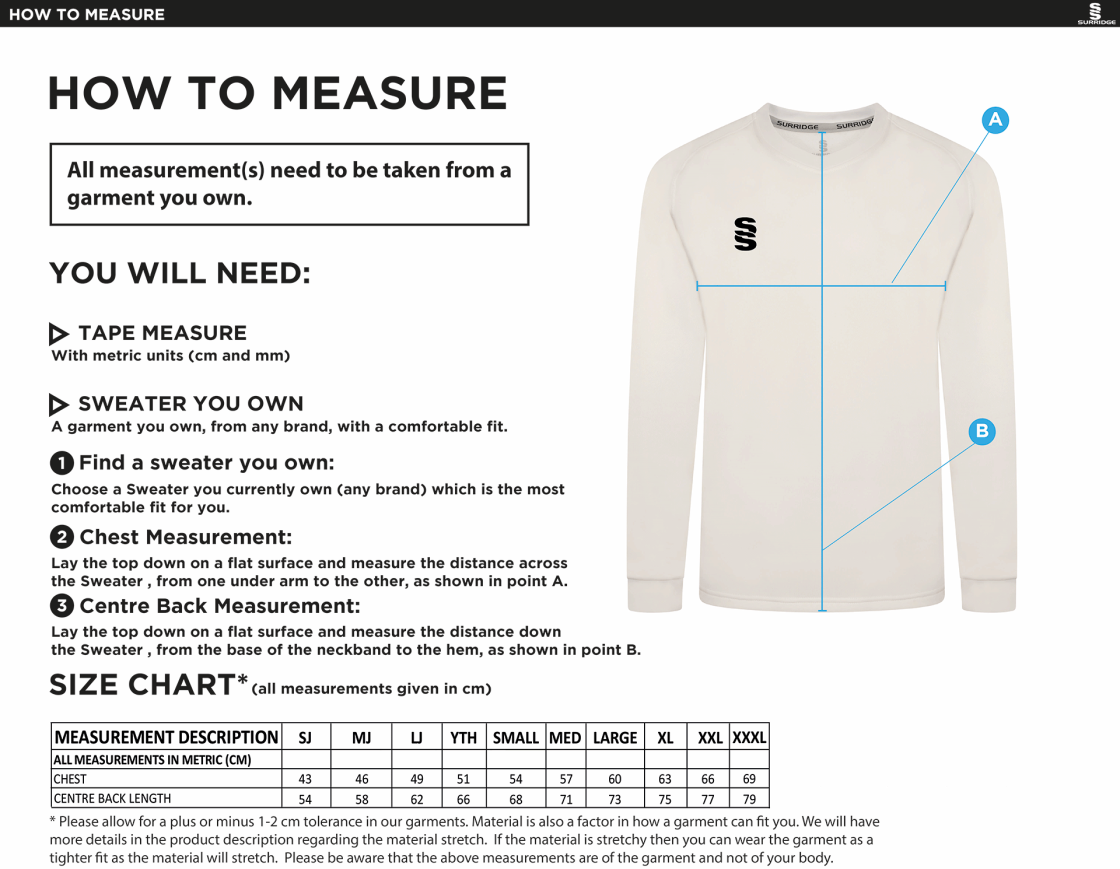 DARCY LEVER CC Blast Long Sleeve Cricket Sweater - Size Guide
